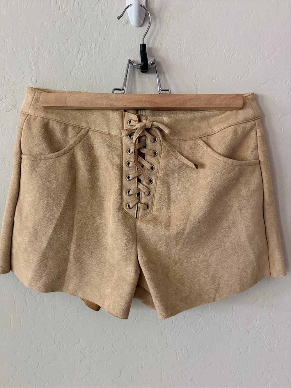 Forever 21 High-Waist Lace-Up Faux Suede Shorts - Tan